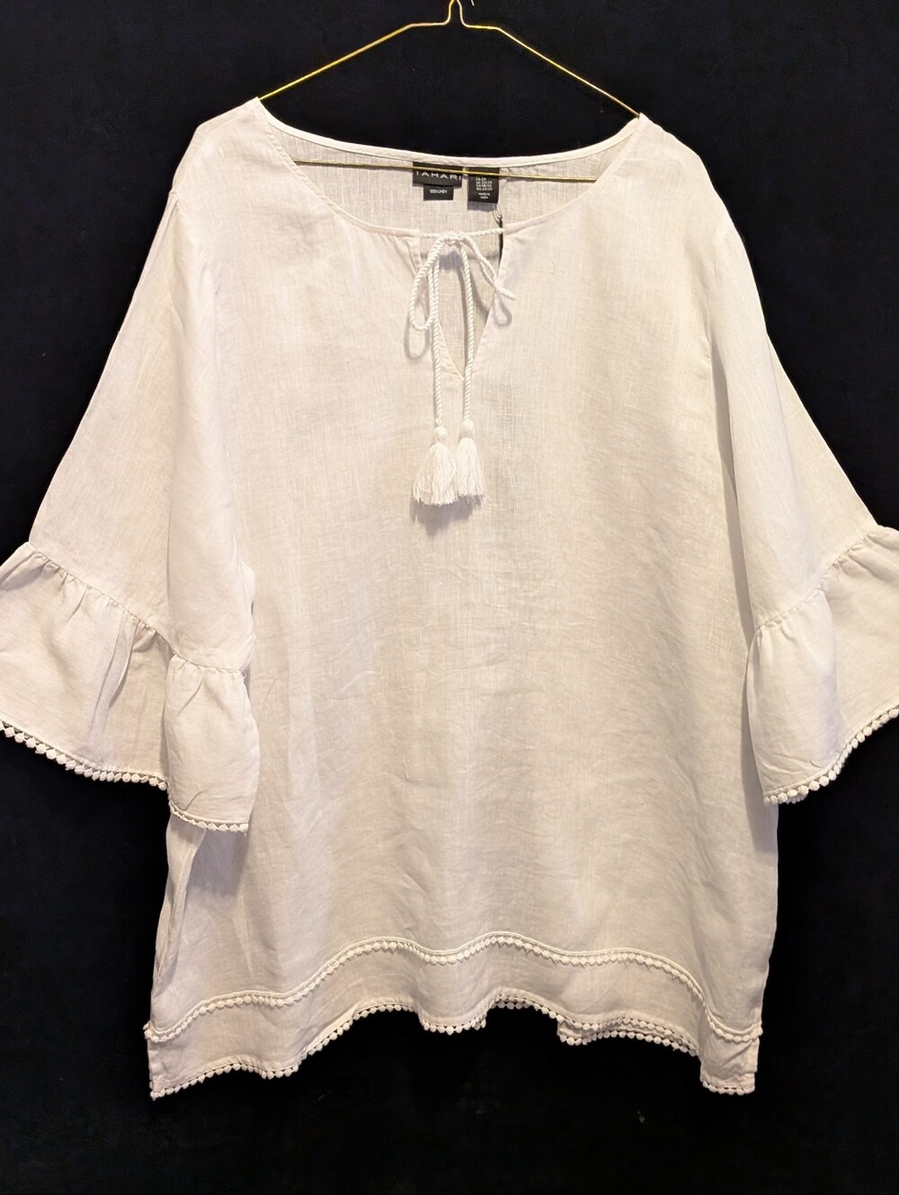 Plus Size NWT Tahari 2X 100% Linen Tunic Top Beach Coverup